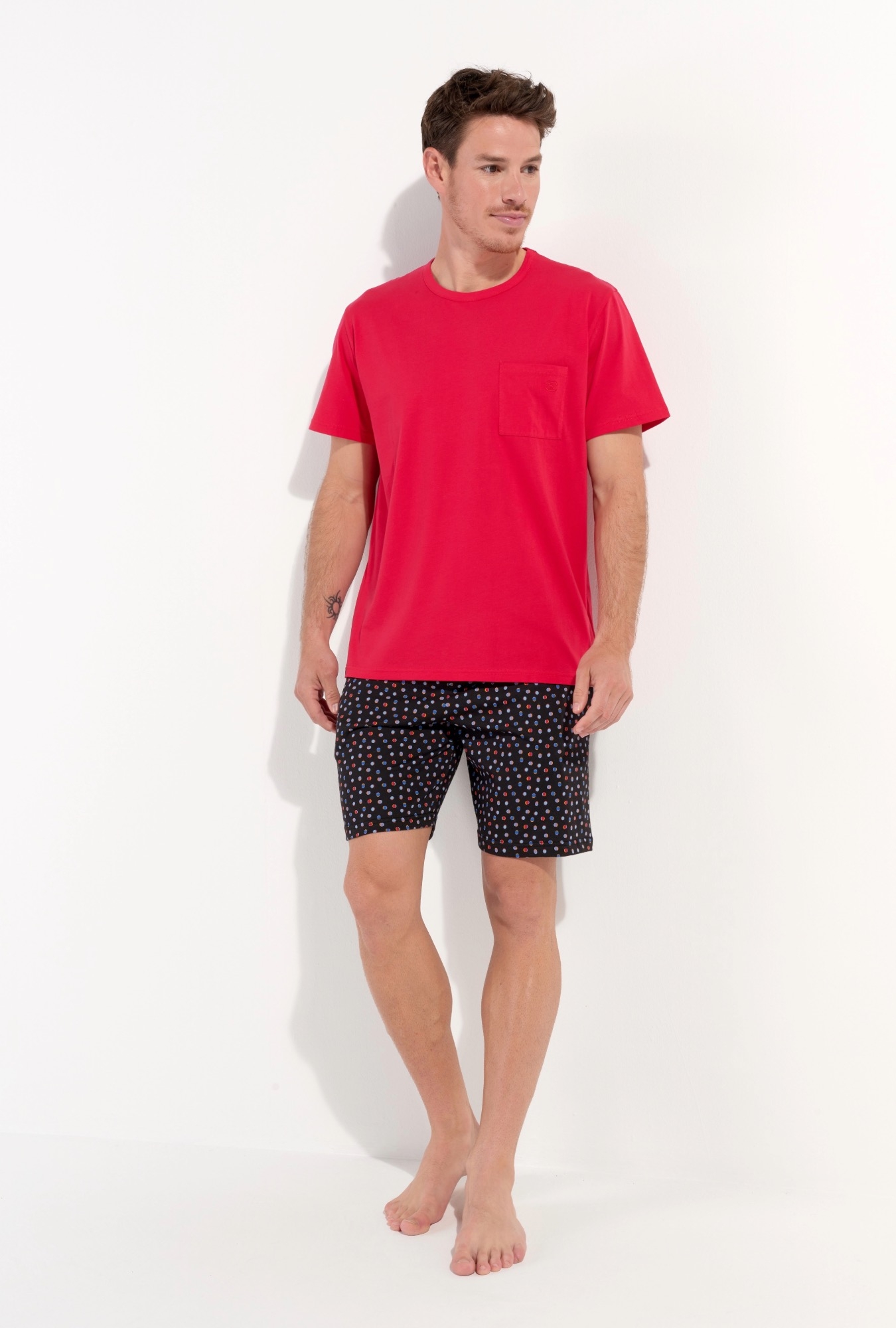 Nuit & Homewear Pyjama et Pyjacourt imprimé rouge noir 402941 – Image 4