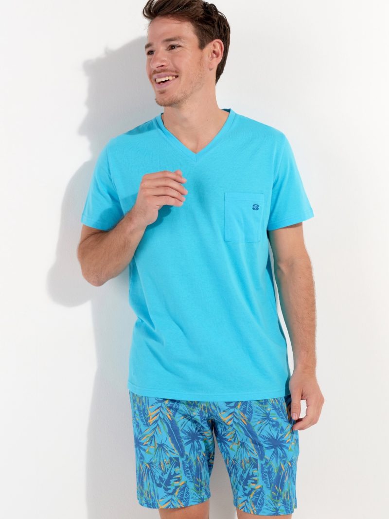 Nuit & Homewear Pyjama et Pyjacourt turquoise imprimé 402940