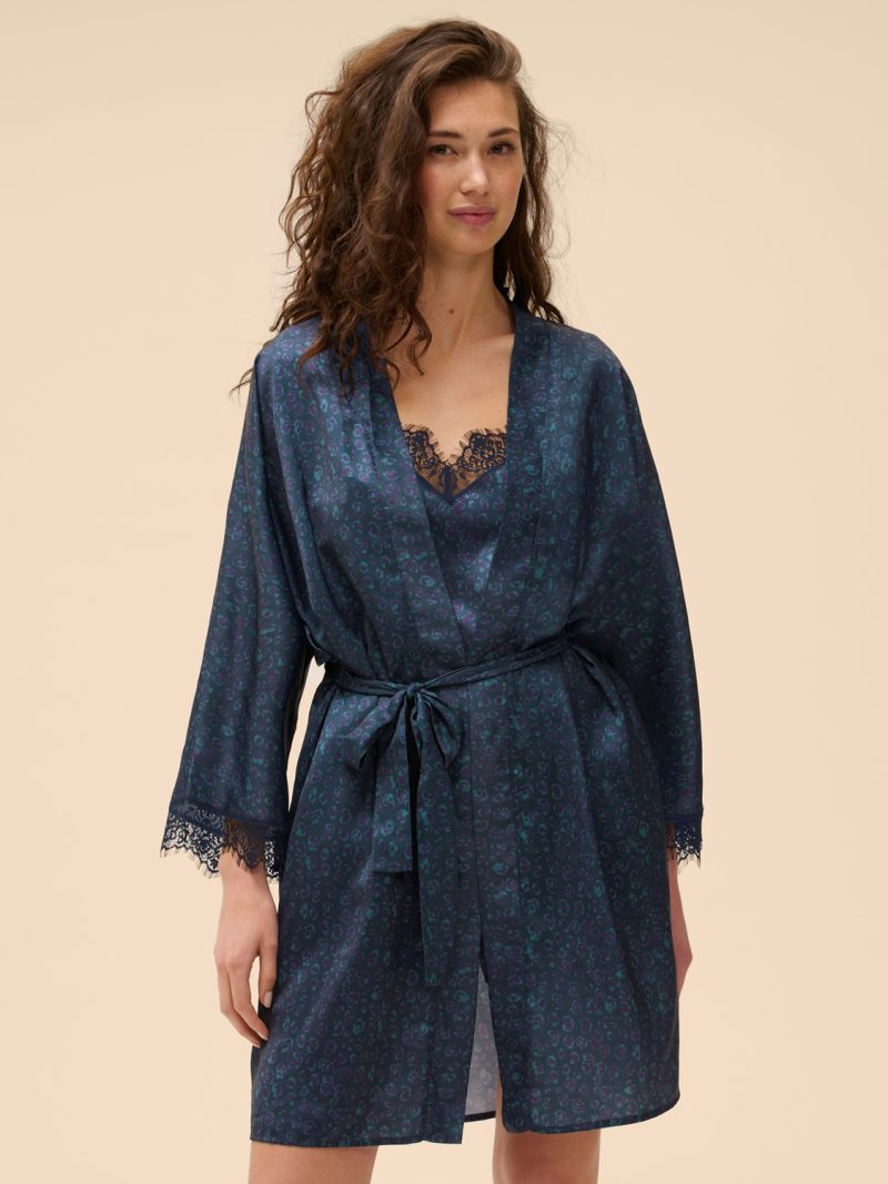 Nuit & Homewear Kimono / Deshabillé bleu féline 23h982