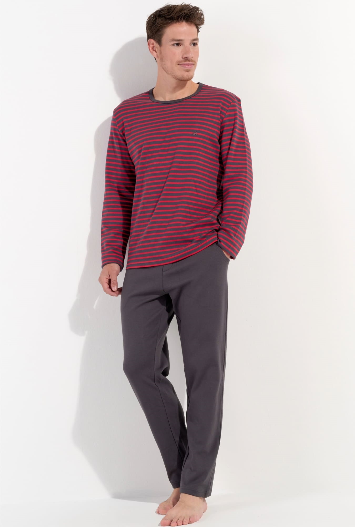 Nuit & Homewear Pyjama et Pyjacourt rayé rouge 402821 – Image 7