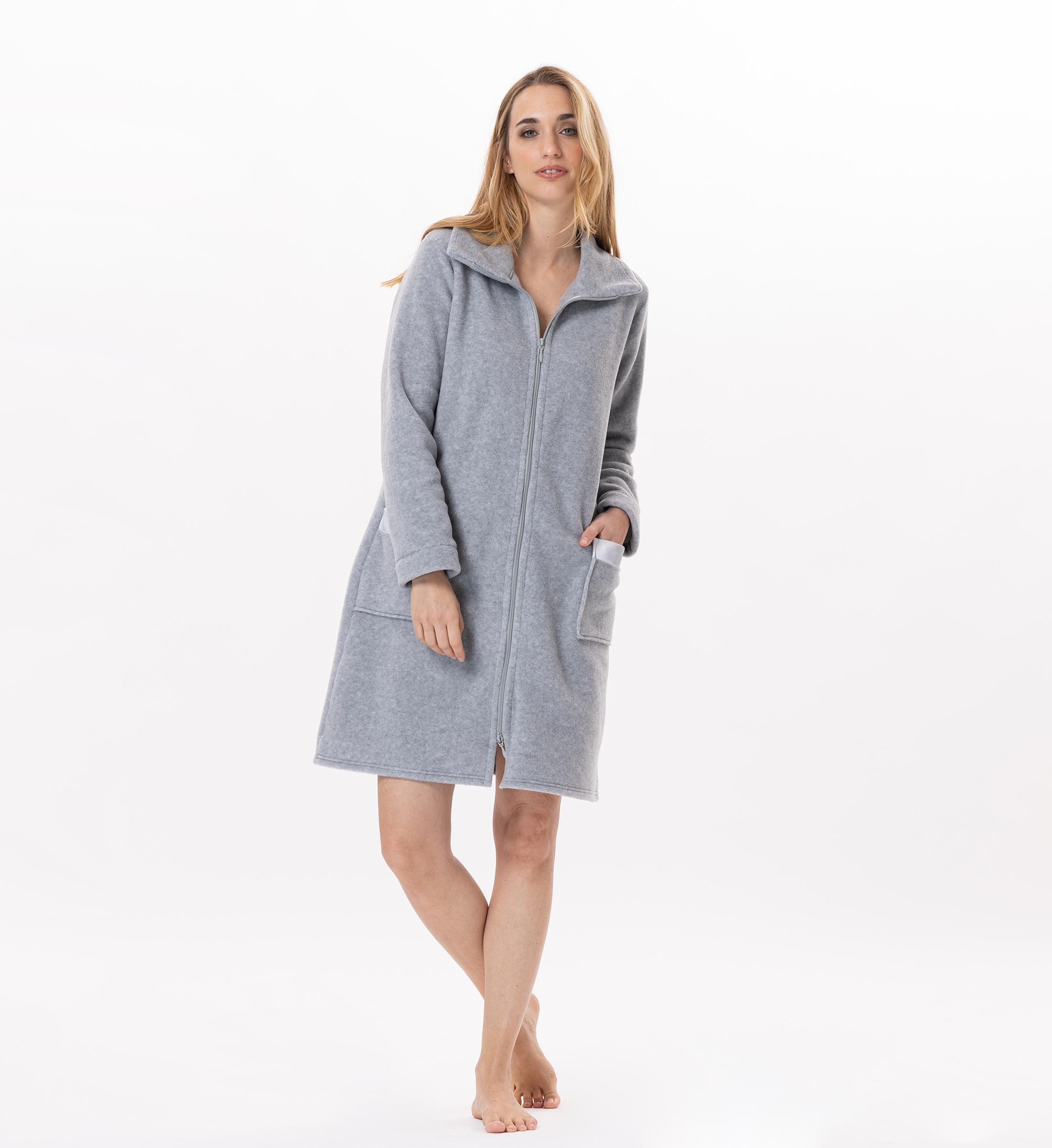 Nuit & Homewear Robe de Chambre / Peignoir gris chiné ch04abrc – Image 4